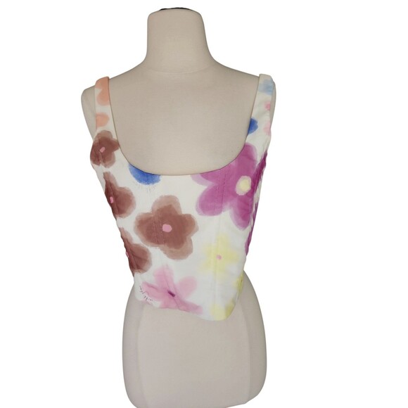 With Cindy Y2K Soft Girl Corset Womens Small Cream Floral Artsy Festival Mesh - Picture 2 of 10